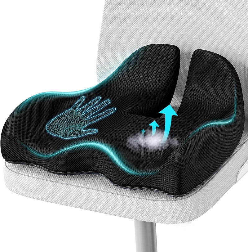 A-Pce Extra Large Memory Seat Cushion for Office Chair Pressure Relief Sciatica & Tailbone Pain Relief Memory Foam Firm Coccyx Pad for Long Sitting, for Office Chair, Gaming Chair and Car Seat, Black - Image 1